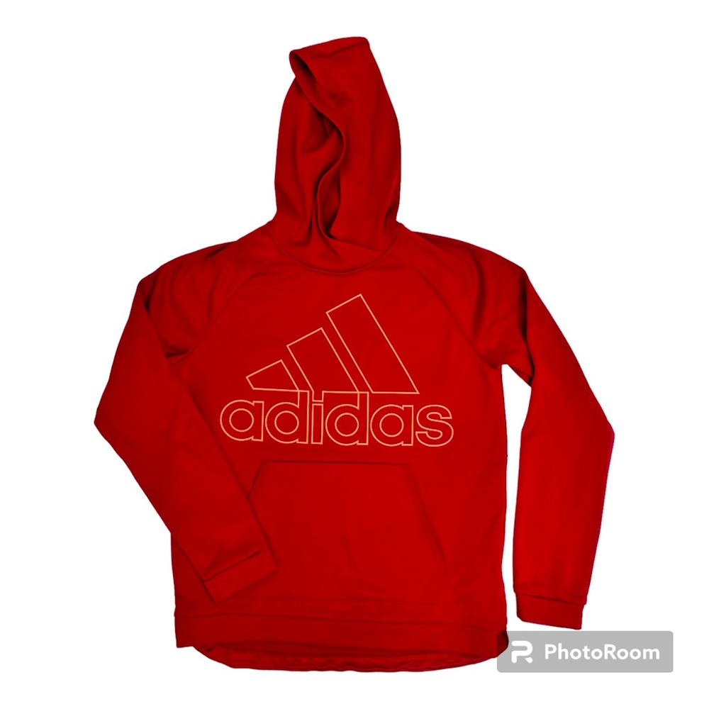 Adidas Climawarm pullover hoodie, logo on front, long sleeves kangaroo pocket.